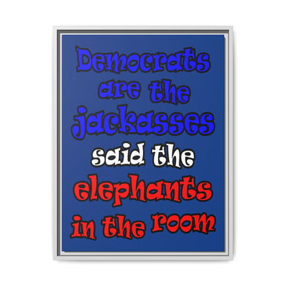 donkeys and elephants - framed canvas art (dark blue)