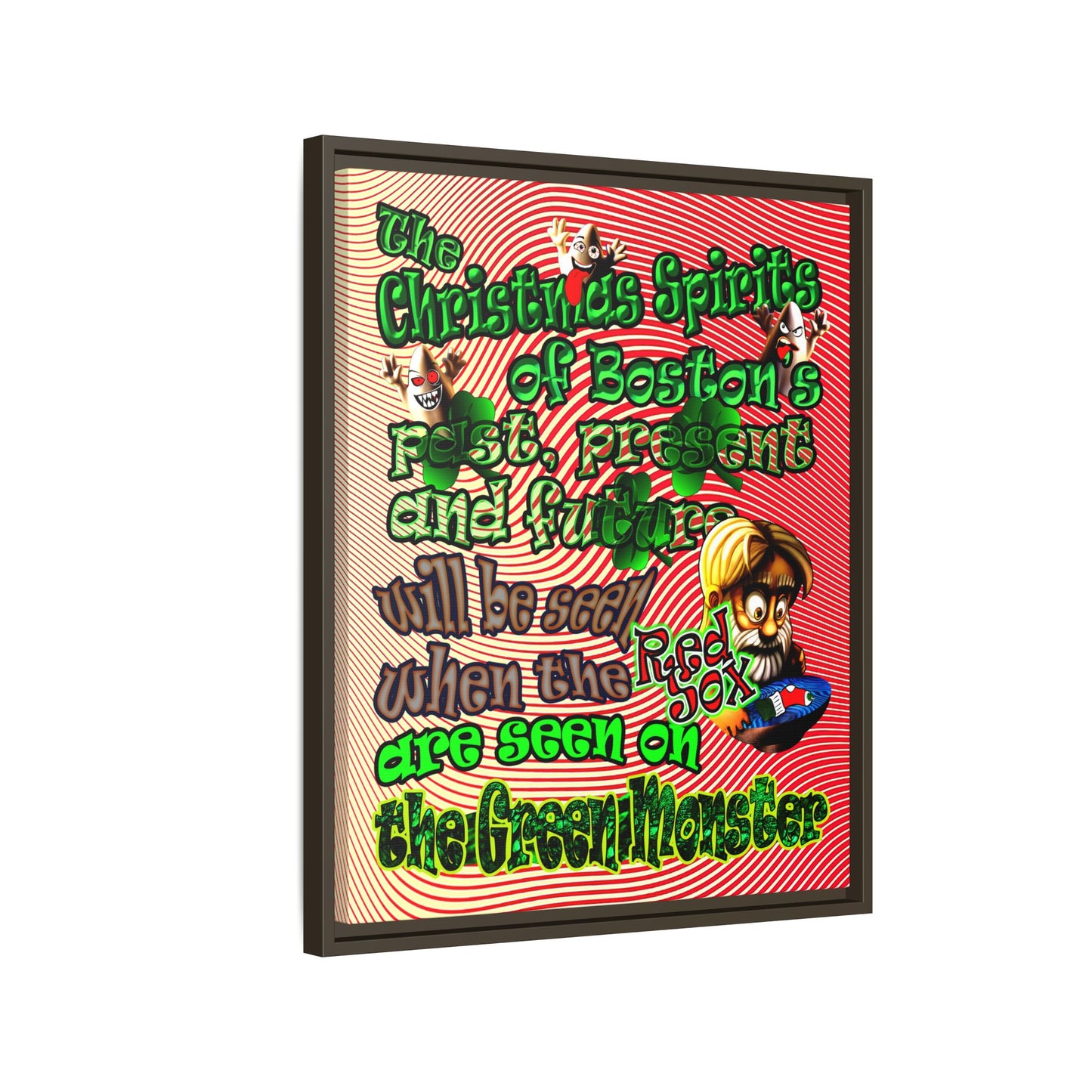 christmas spirits of boston - framed canvas art (yellow-orange wave)