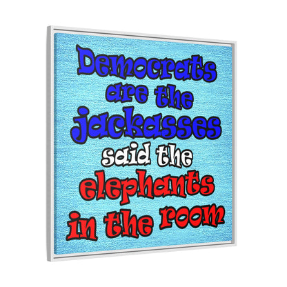donkeys and elephants - framed canvas art (faded blue)