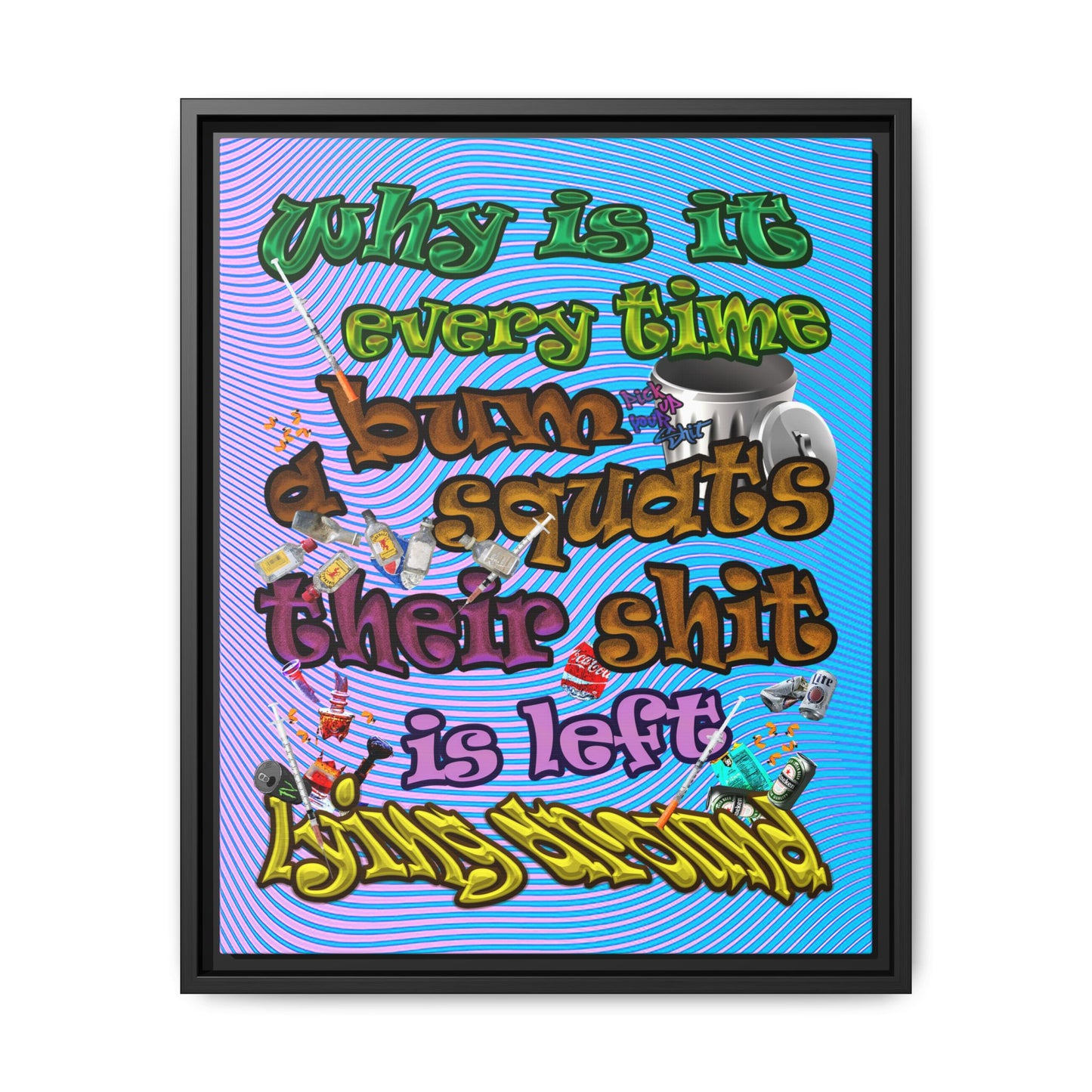 the bum's shit - framed canvas art (light blue-purple wave)