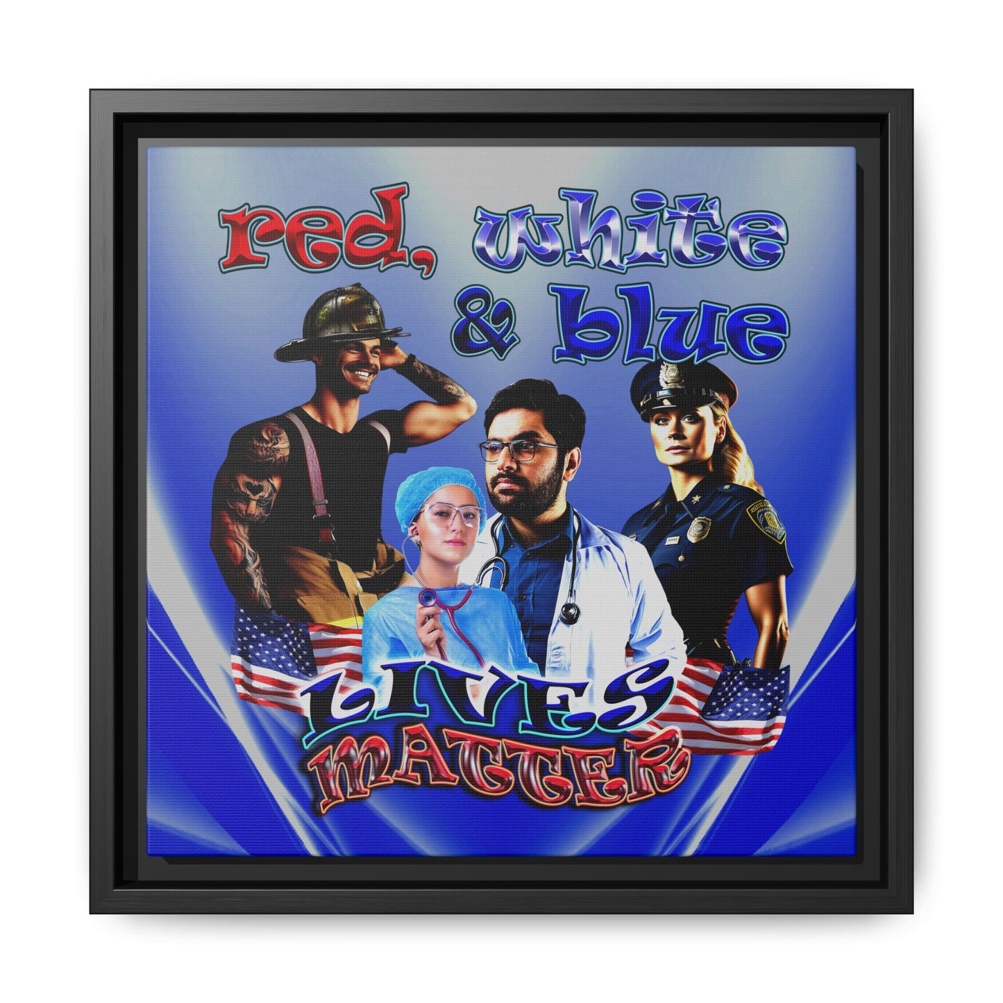 rw&b lives matter - framed canvas art (blue-white wave)