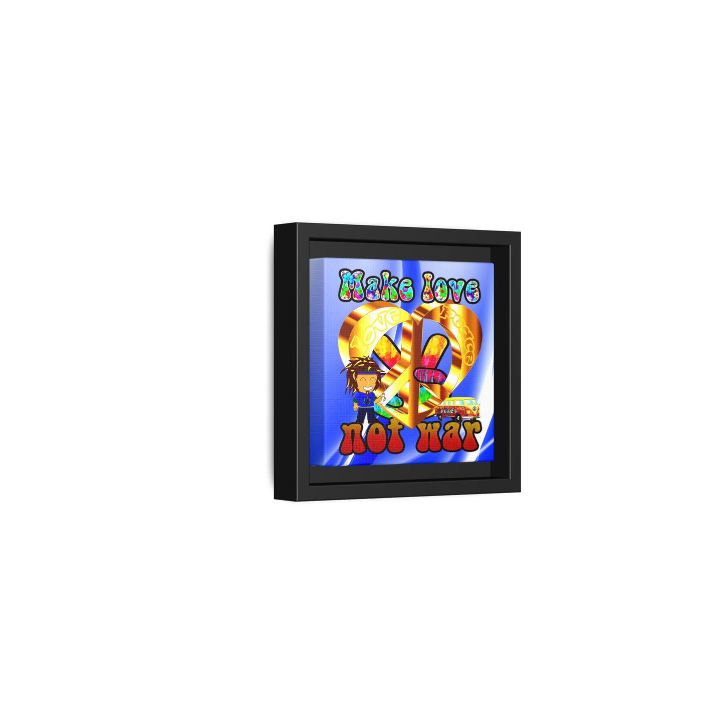 love peace - framed canvas art (blue-white wave)
