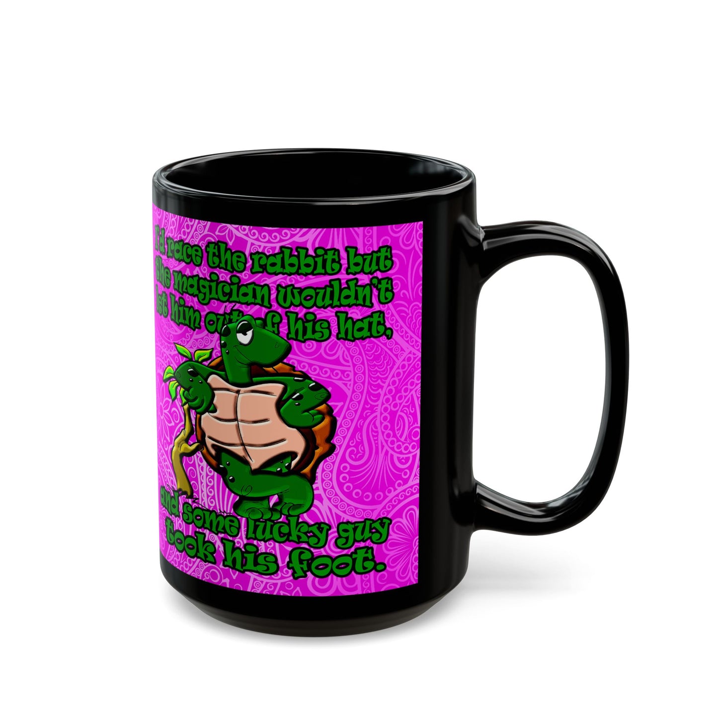 turtle race - Black Mug (pink swirl)