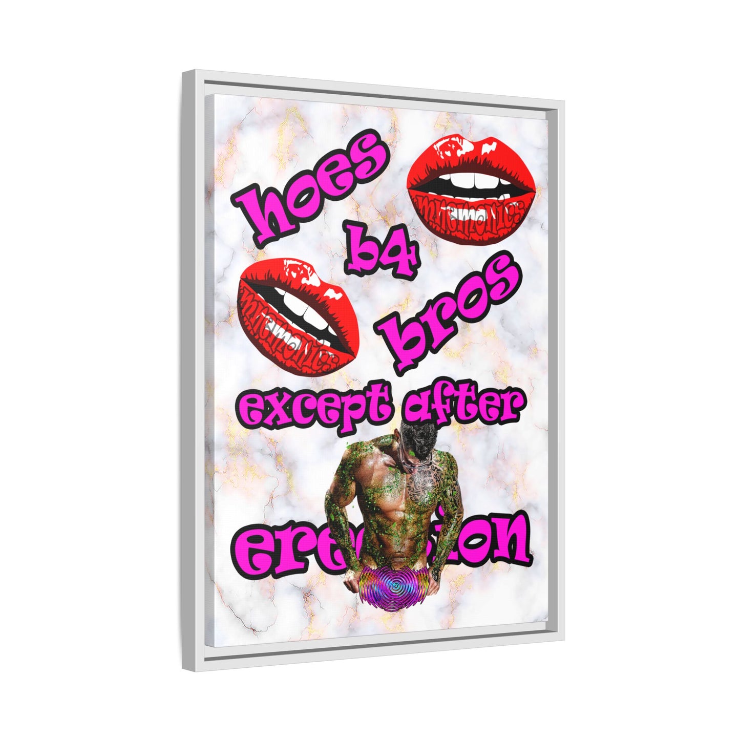 hoes b4 bros - framed canvas art (white marble)