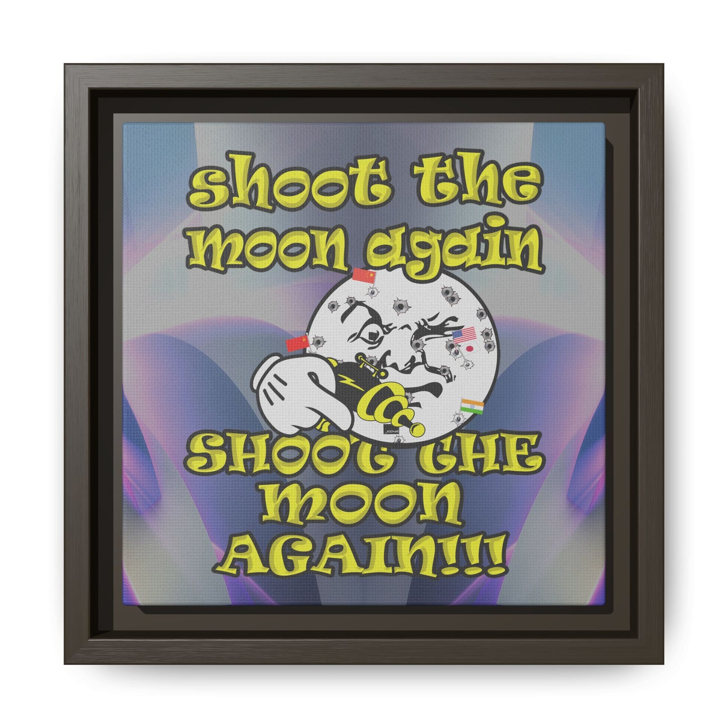 shoot the moon again - framed canvas art (grey-pink wave)
