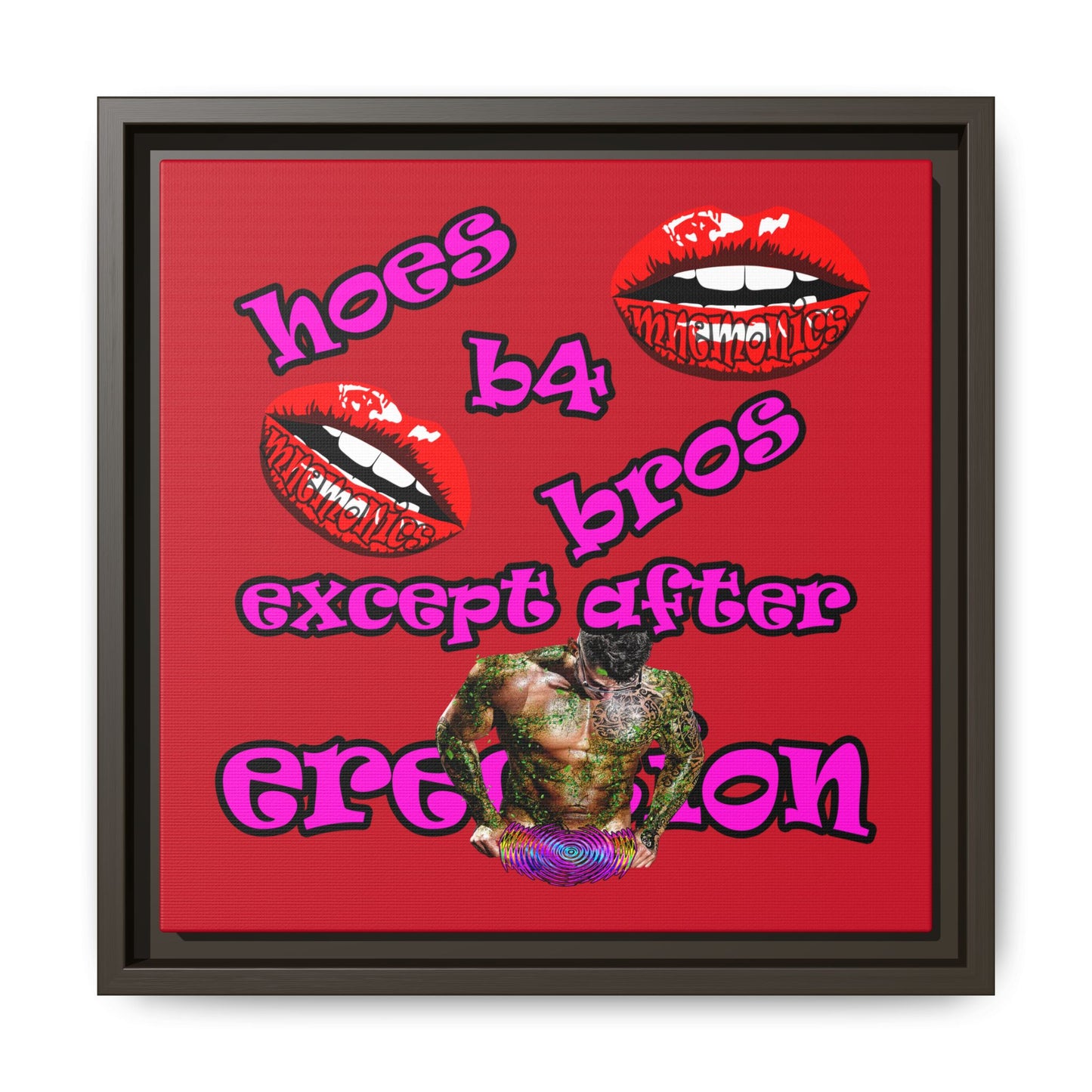 hoes b4 bros - framed canvas art (dark red)