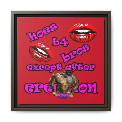 hoes b4 bros - framed canvas art (dark red)