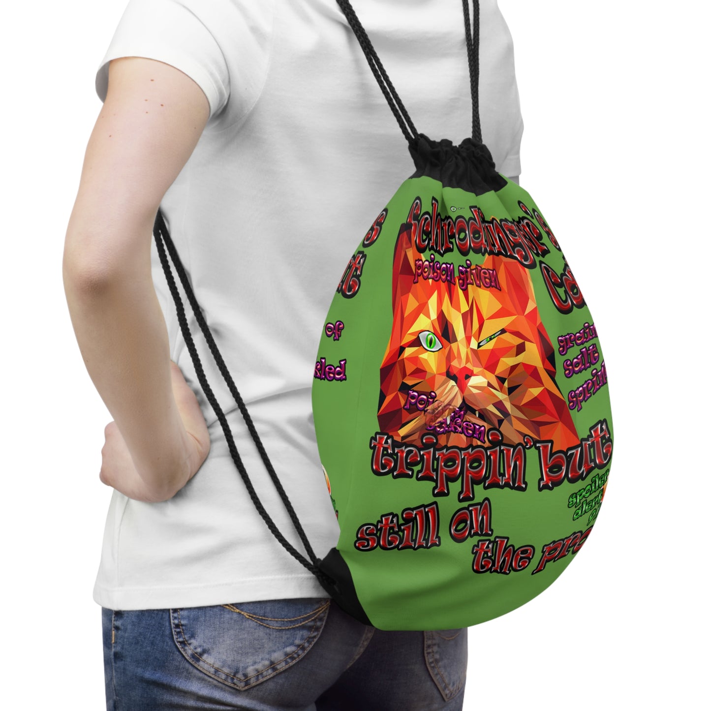 schrodinger's cat - Drawstring Bag (green)