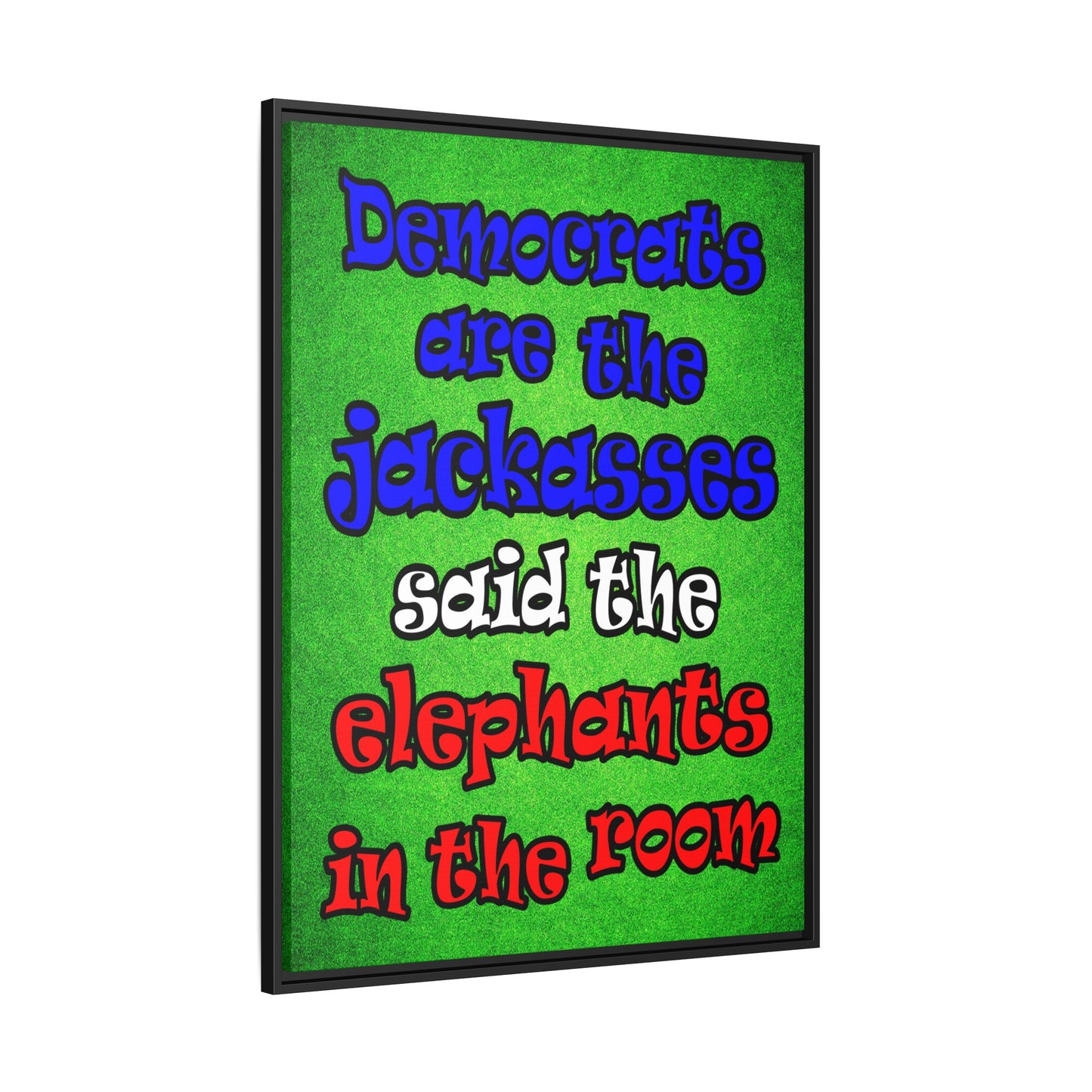 donkeys and elephants - framed canvas art (green turf)