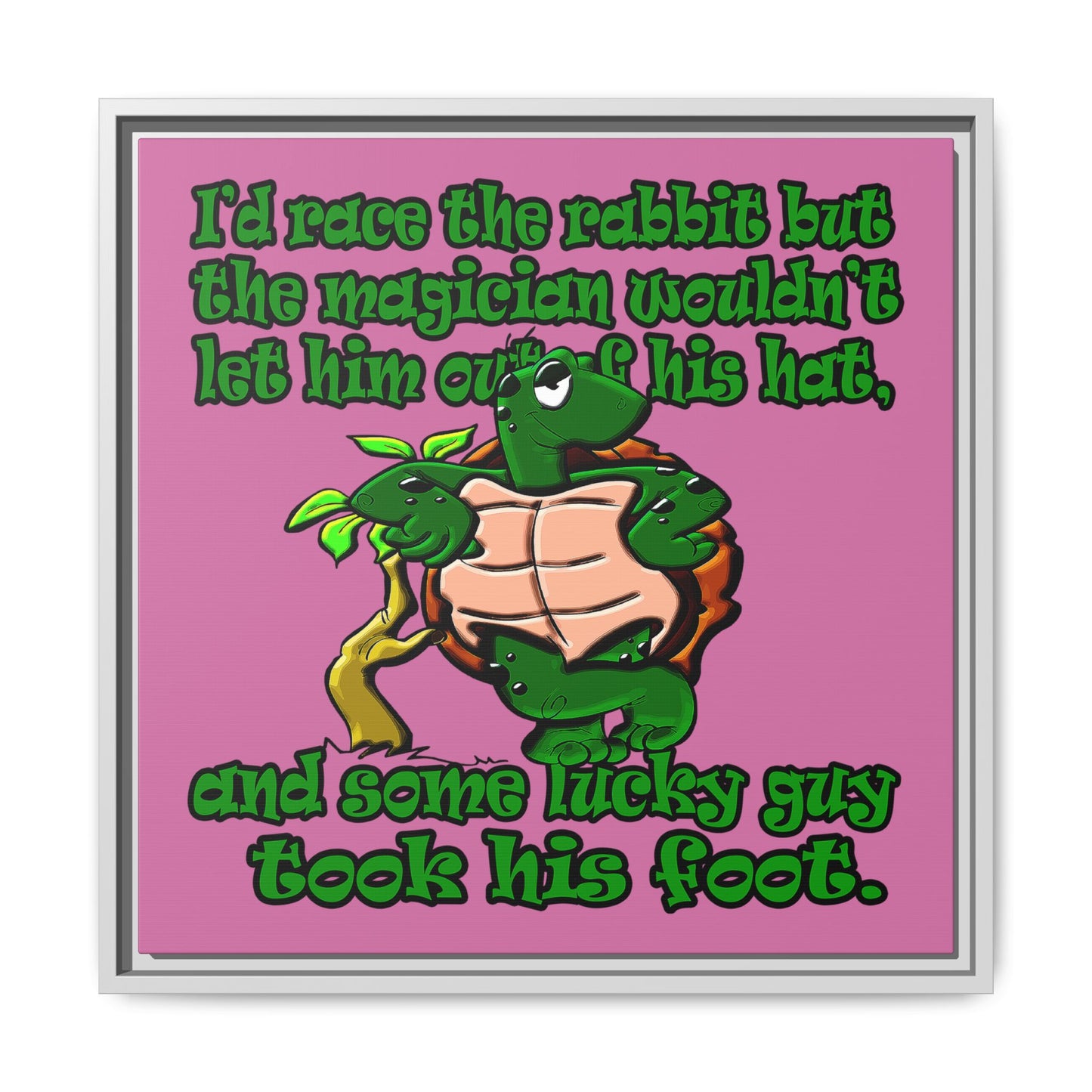 turtle race - framed canvas art (light pink)