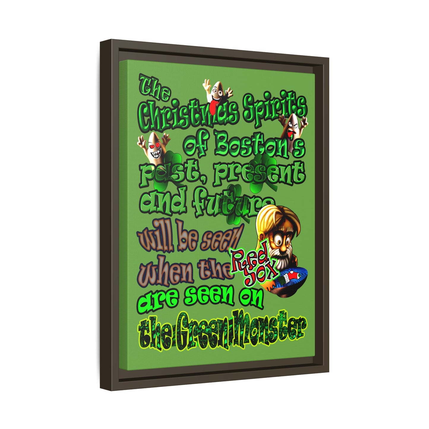 christmas spirits of boston - framed canvas art (green)