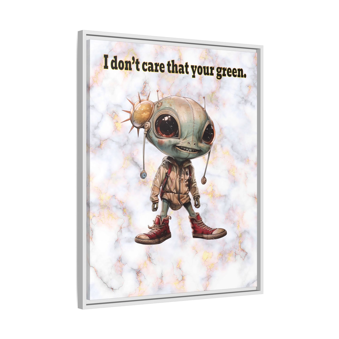 I don't care that your green - framed canvas art (white marble)