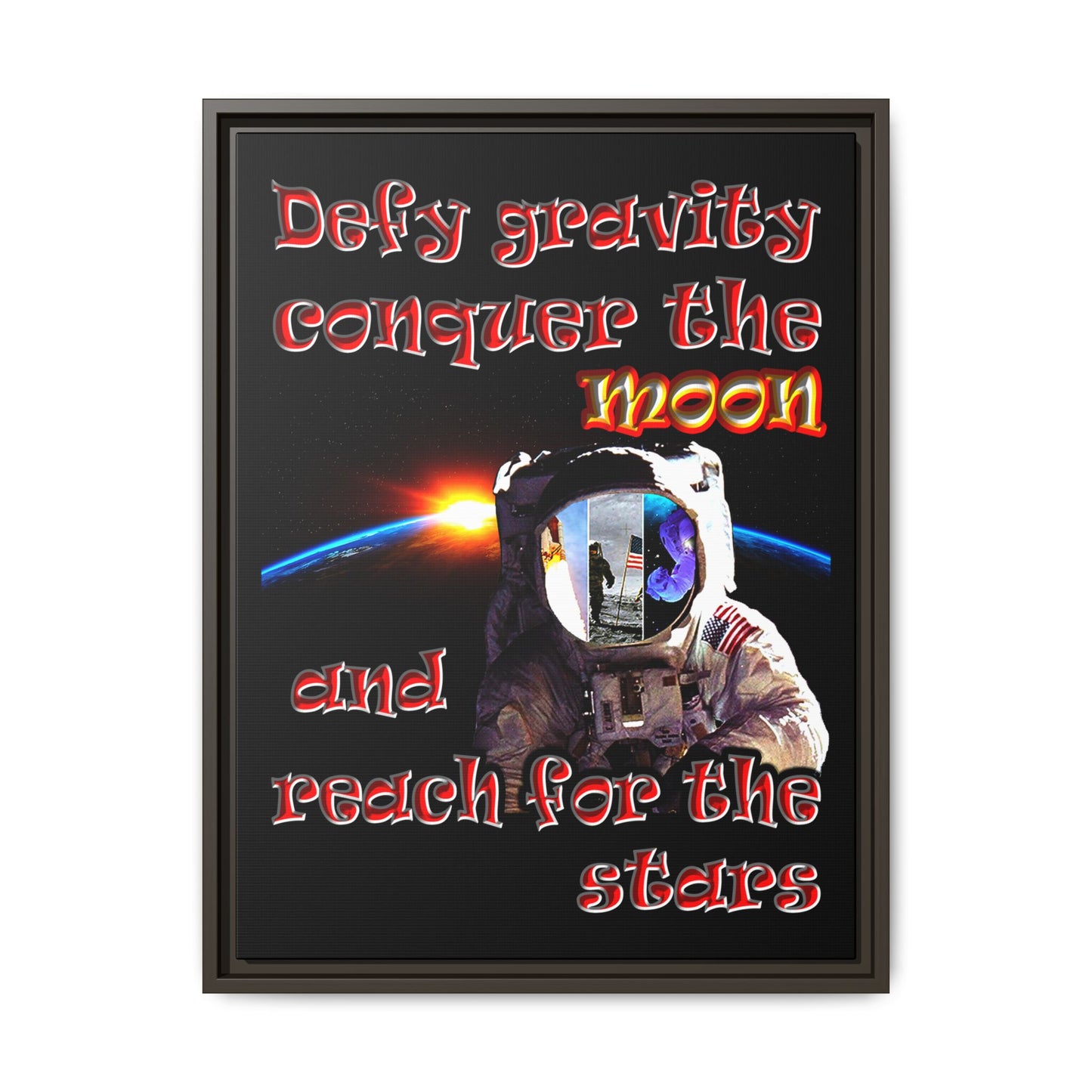 defy conquer reach - framed canvas art (black)