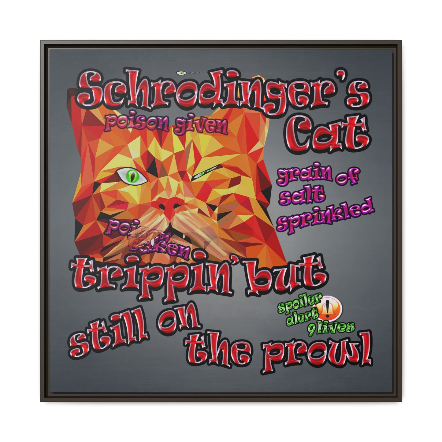 schrodinger's cat - framed canvas art (grey-light grey)