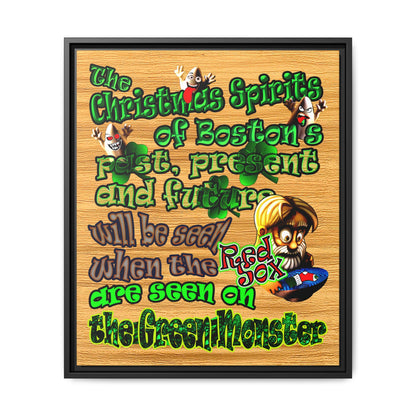 christmas spirits of boston - framed canvas art (butterscotch wood finish)