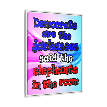 donkeys and elephants - framed canvas art (light blue-pink wave)