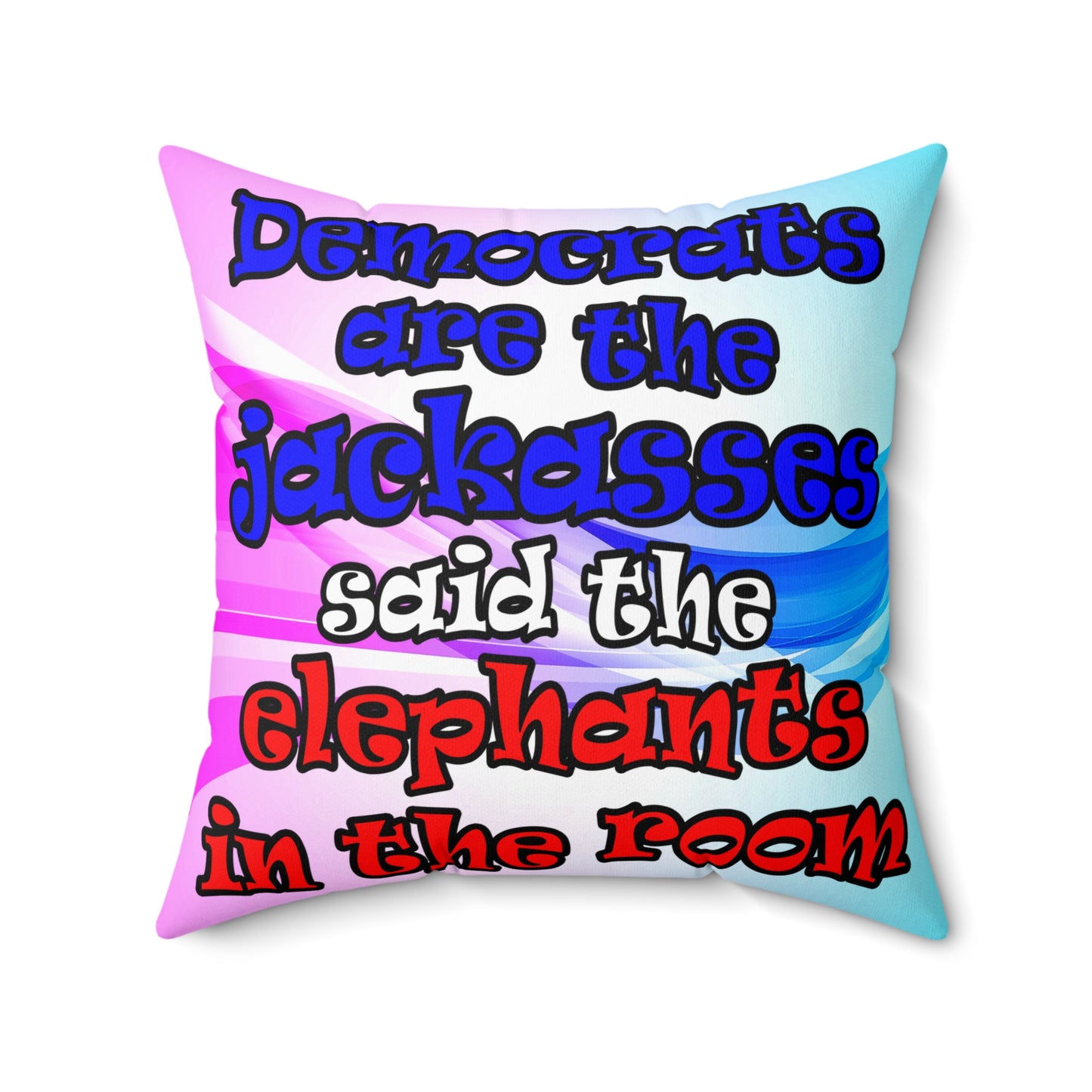 donkeys and elephants - Spun Polyester Square Pillow - (light blue-pink wave)