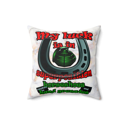 my luck - Faux Suede Square Pillow - (white marble)