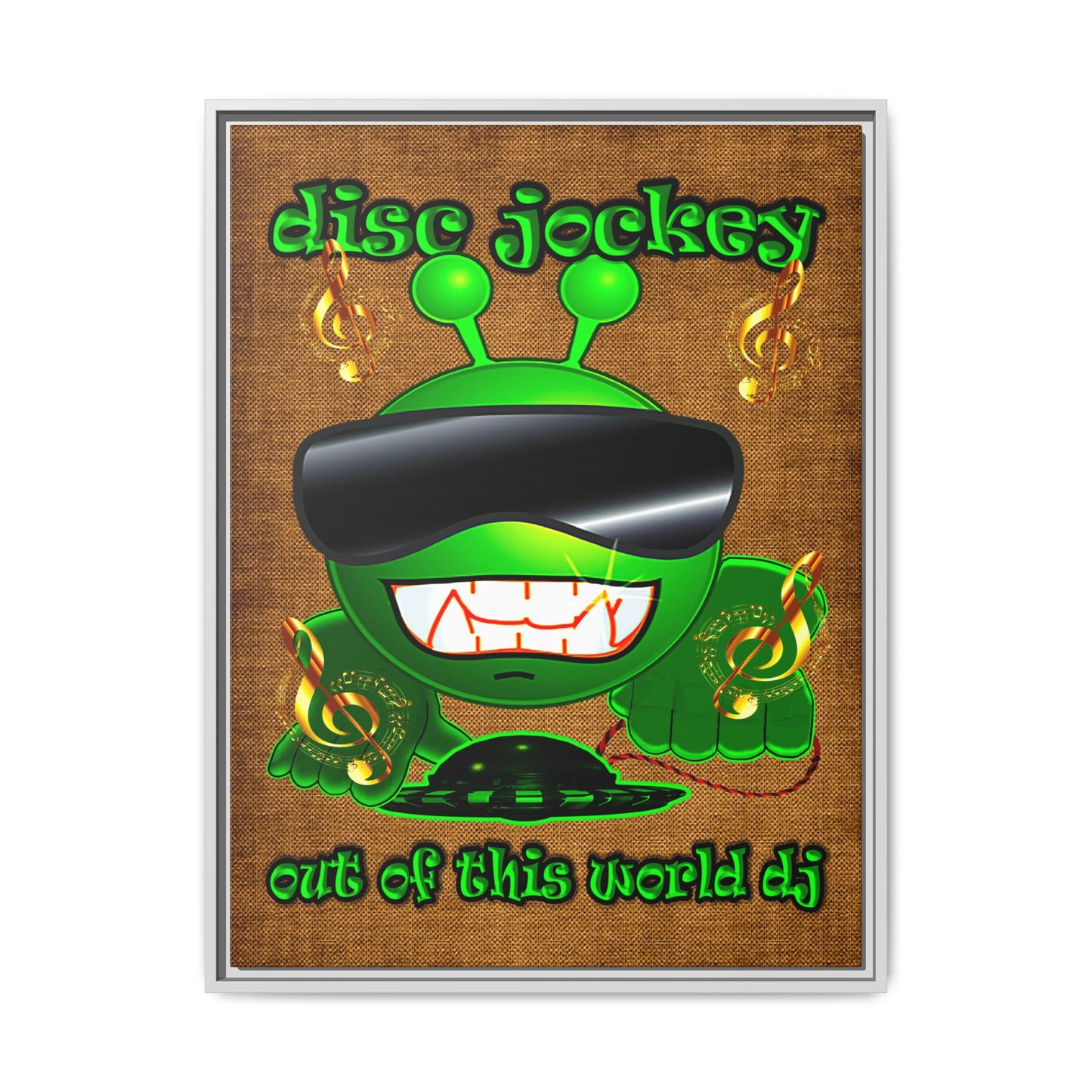 disc jockey - framed canvas art (brown papyrus)