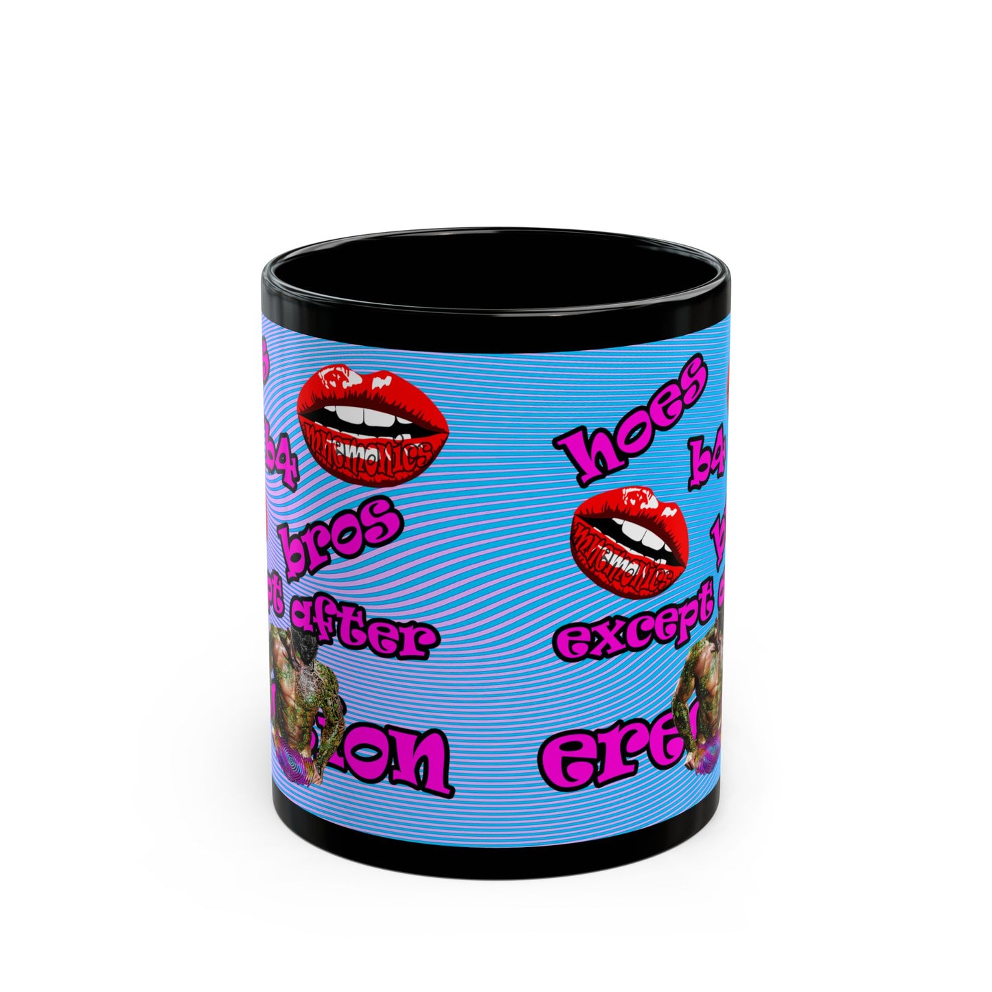 hoes b4 bros - Black Mug (light blue-purple wave)