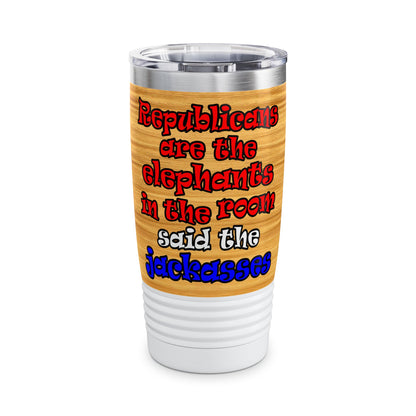 donkeys and elephants - Ringneck Tumbler, 20oz (butterscotch wood finish)
