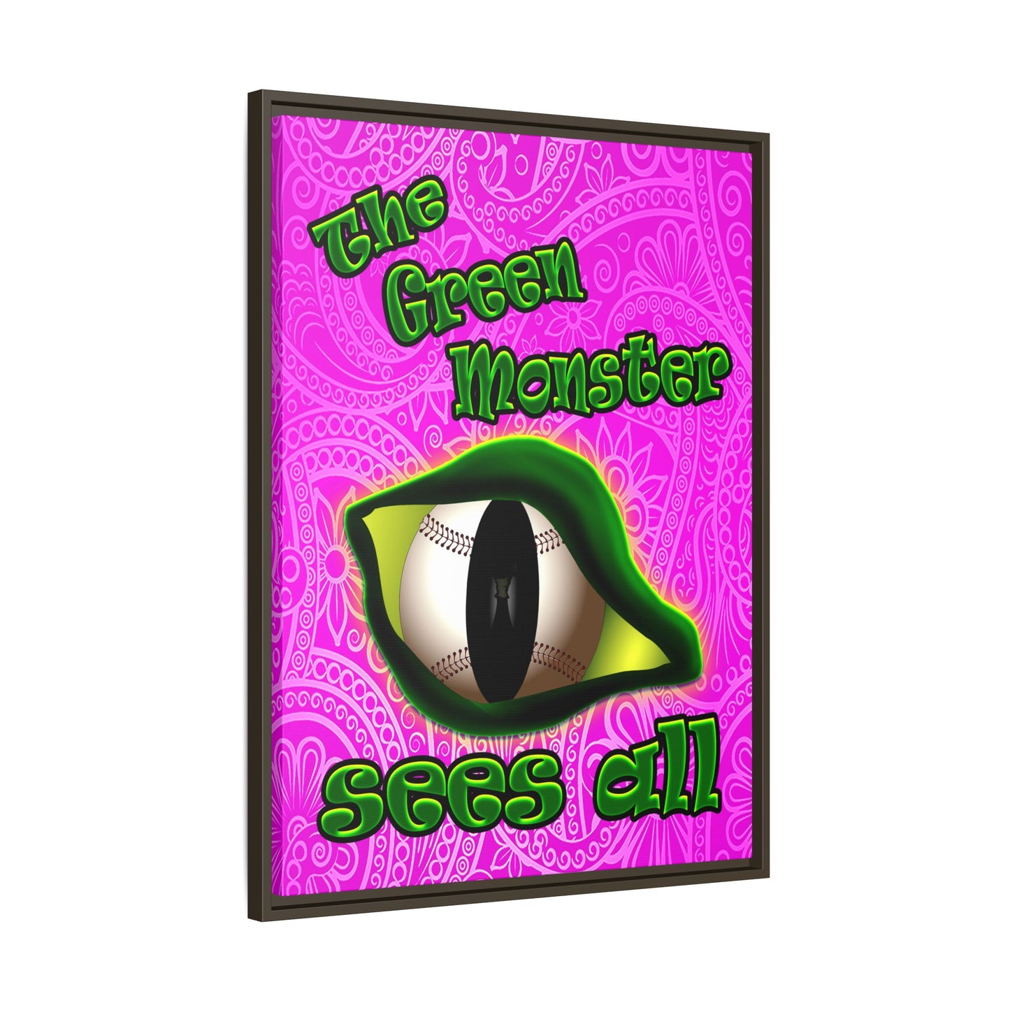 green monster - framed canvas art (pink swirl)