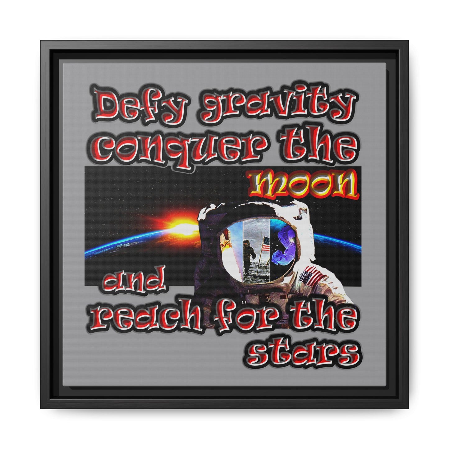 defy conquer reach - framed canvas art (grey)