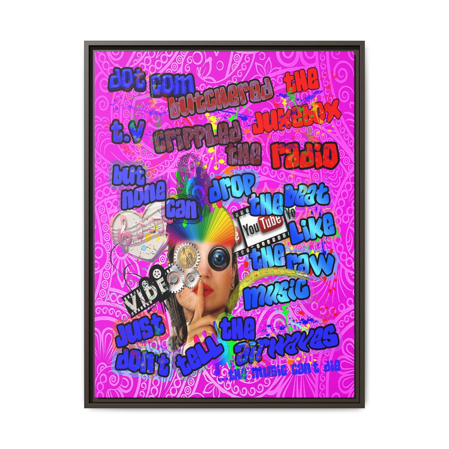 drop the beat - framed canvas art (pink swirl)