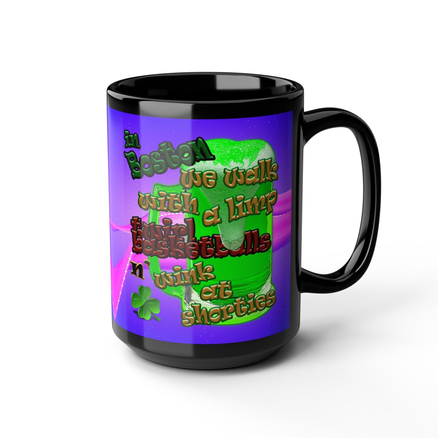 celtics logo - Black Mug (purple-pink wave)