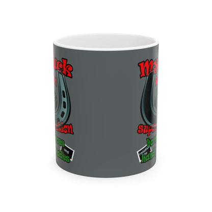 my luck - White Mug (dark grey)