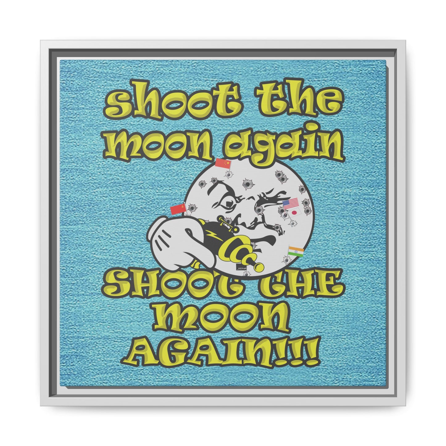 shoot the moon again - framed canvas art (faded blue)
