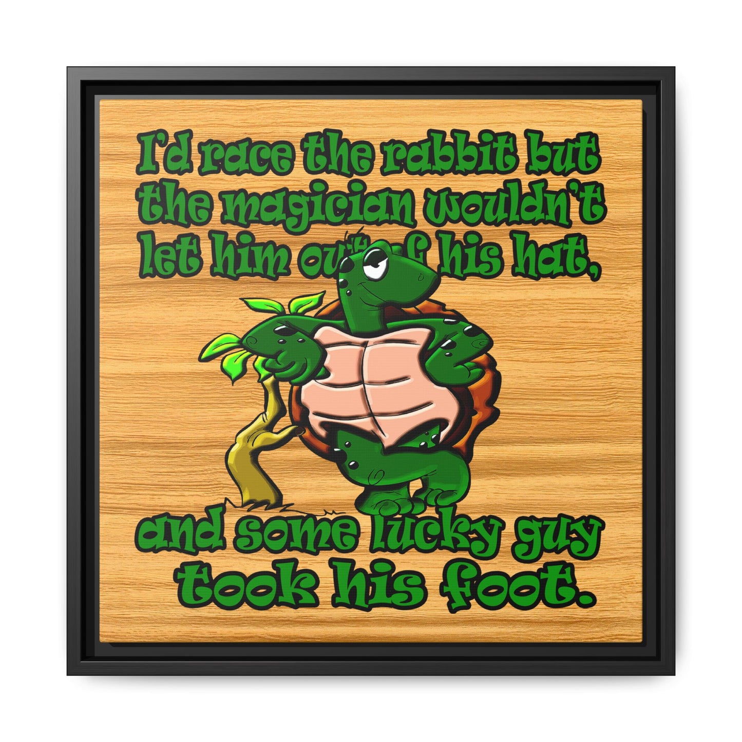 turtle race - framed canvas art (butterscotch wood finish)