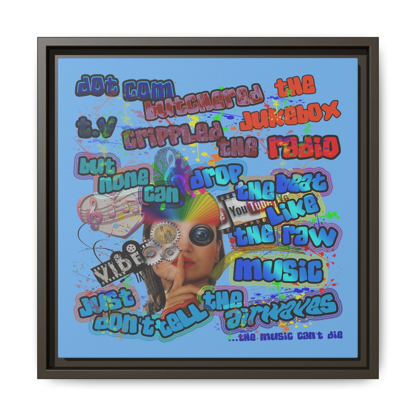 drop the beat - framed canvas art (light blue)