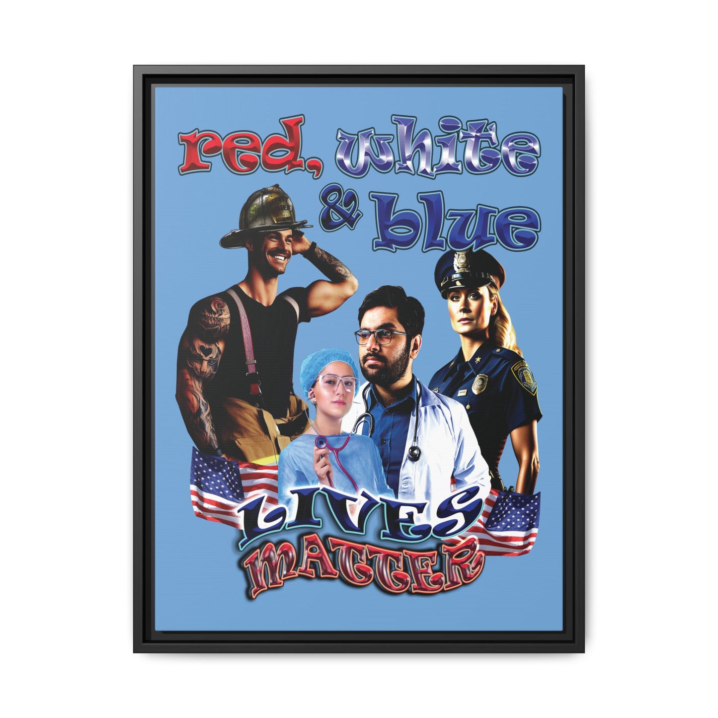 rw&b lives matter - framed canvas art (light blue)