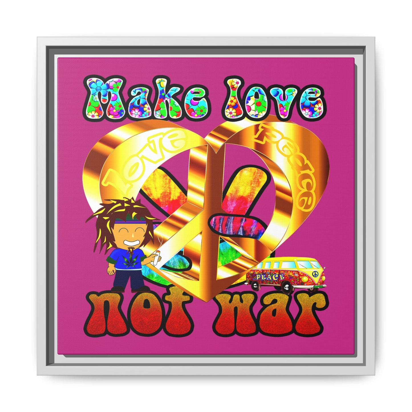 love peace - framed canvas art (pink)