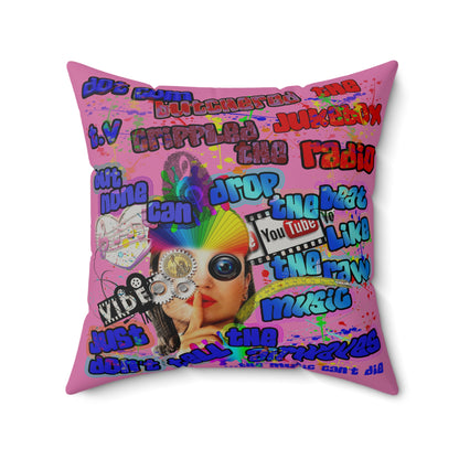drop the beat - Faux Suede Square Pillow - (light pink)