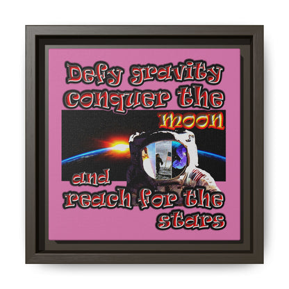 defy conquer reach - framed canvas art (light pink)
