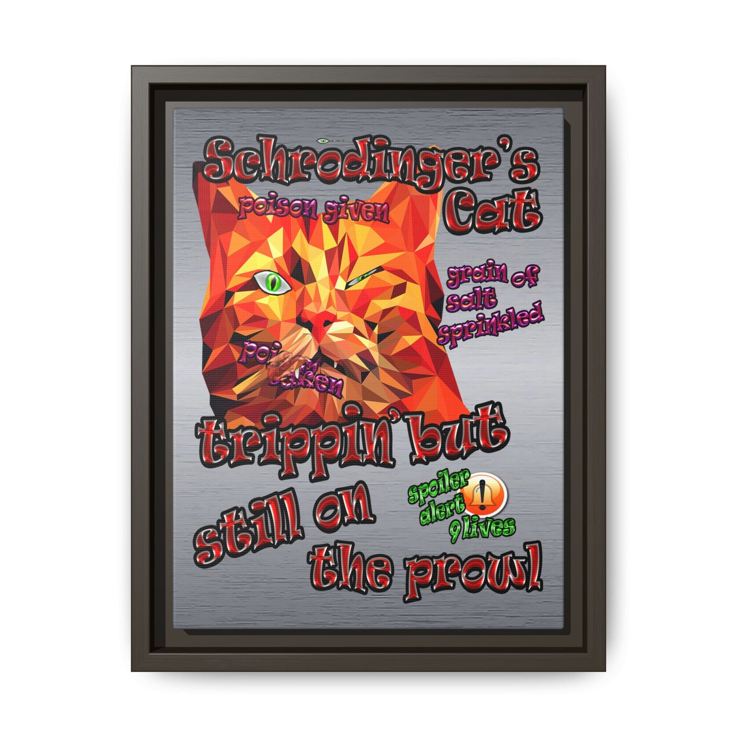schrodinger's cat - framed canvas art (brushed nickel)