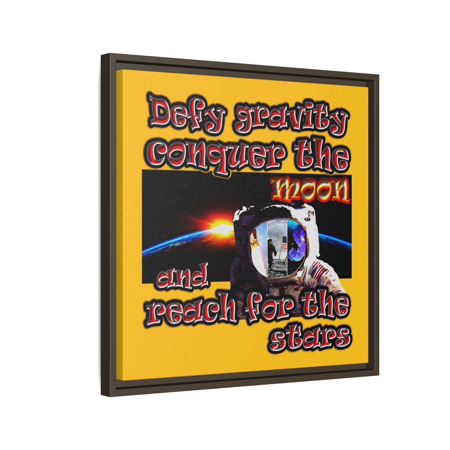 defy conquer reach - framed canvas art (yellow)