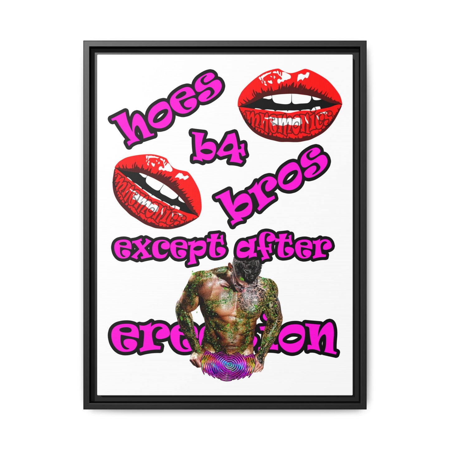 hoes b4 bros - framed canvas art (white)