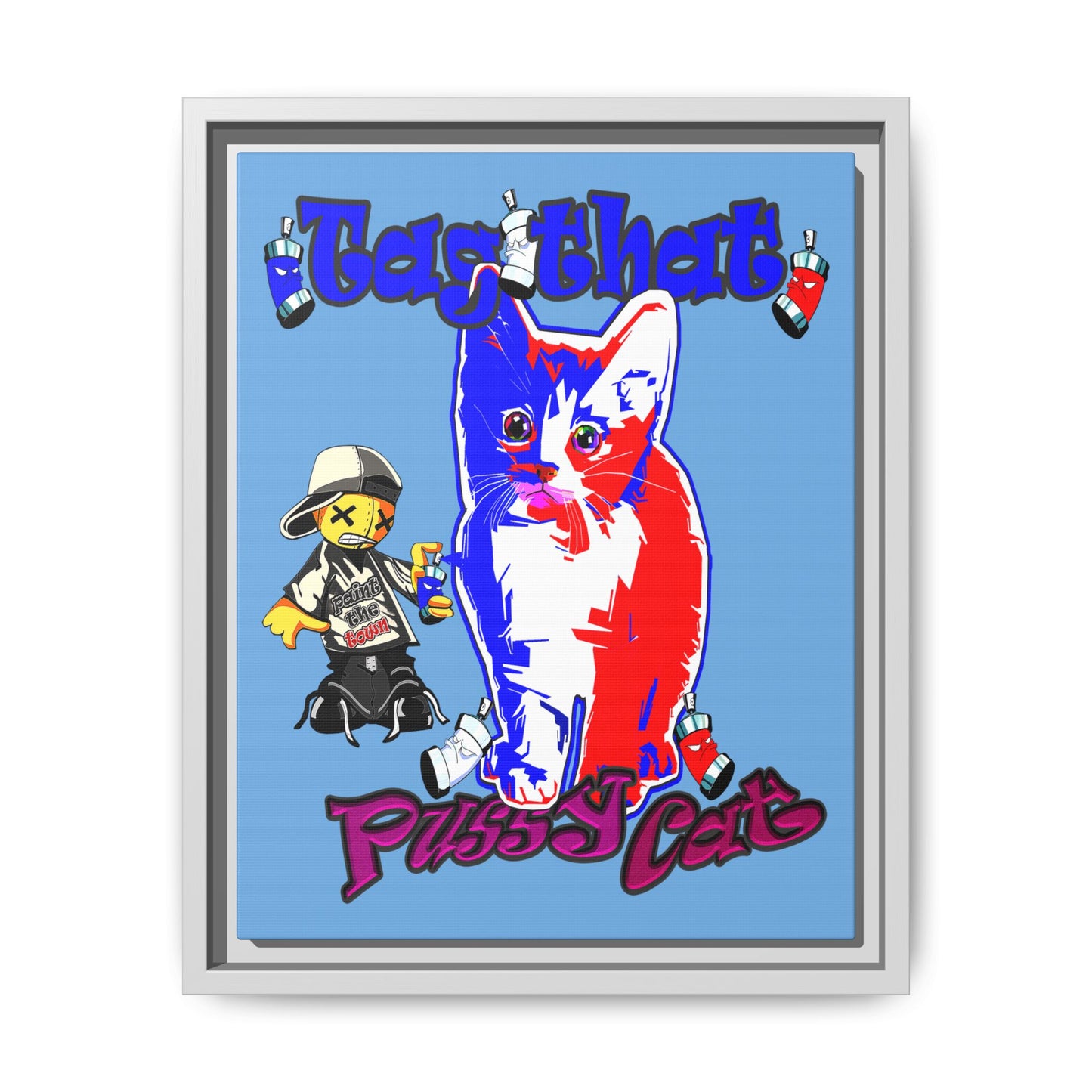 tag that - framed canvas art (light blue)