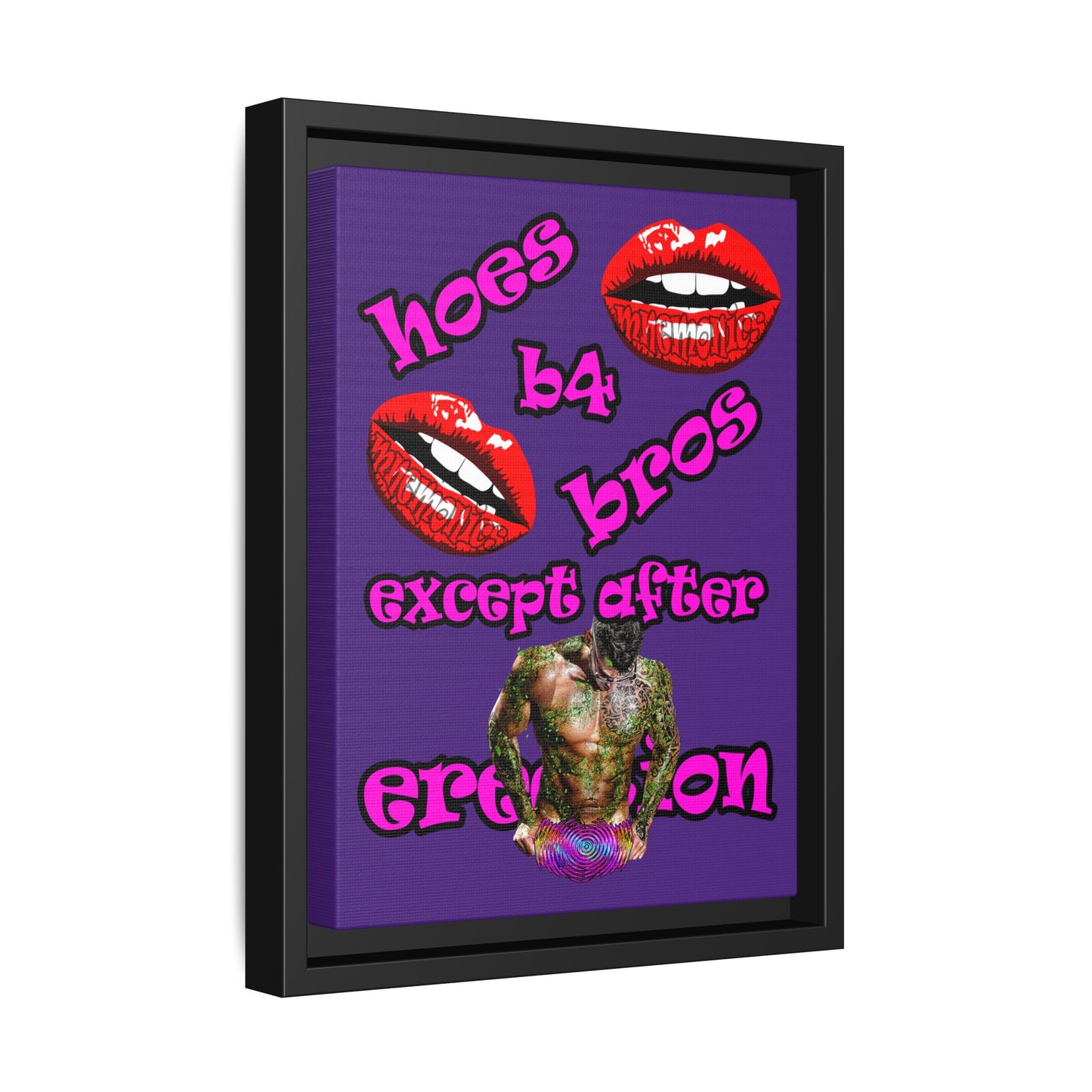 hoes b4 bros - framed canvas art (purple)