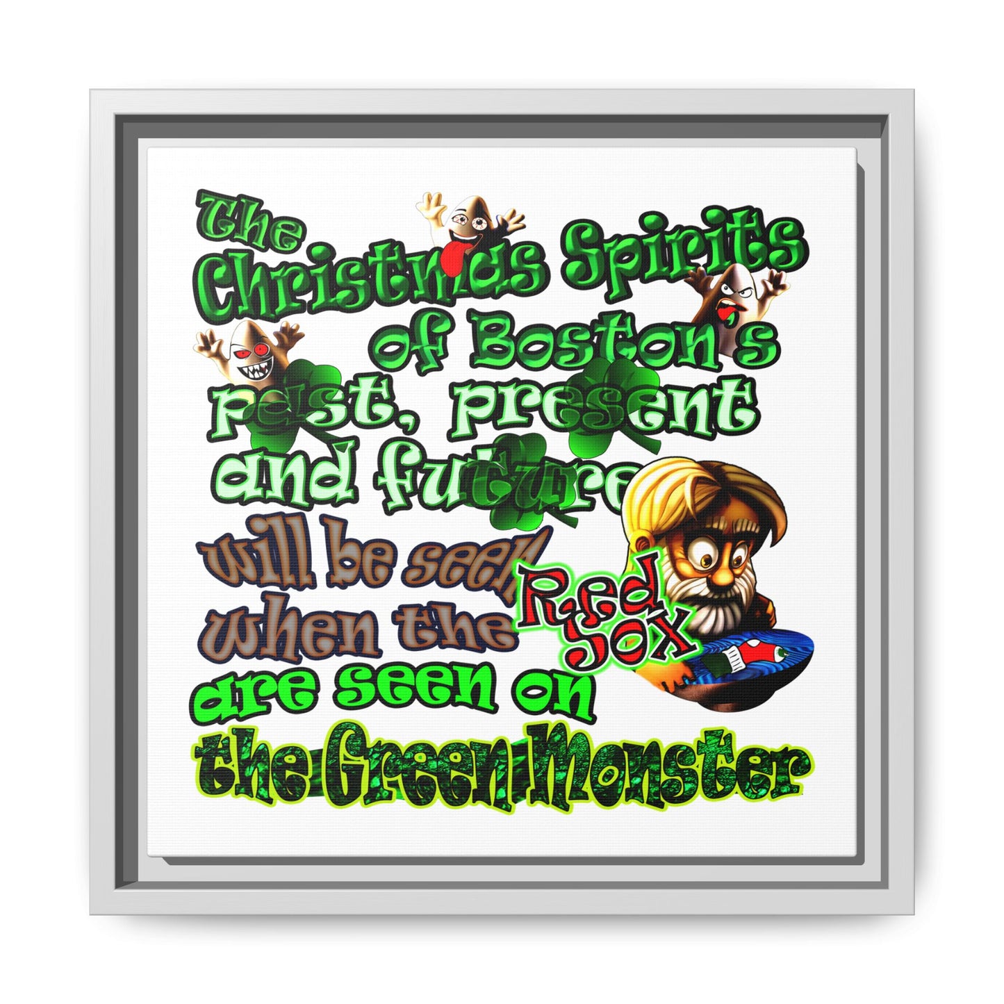 christmas spirits of boston - framed canvas art (white)