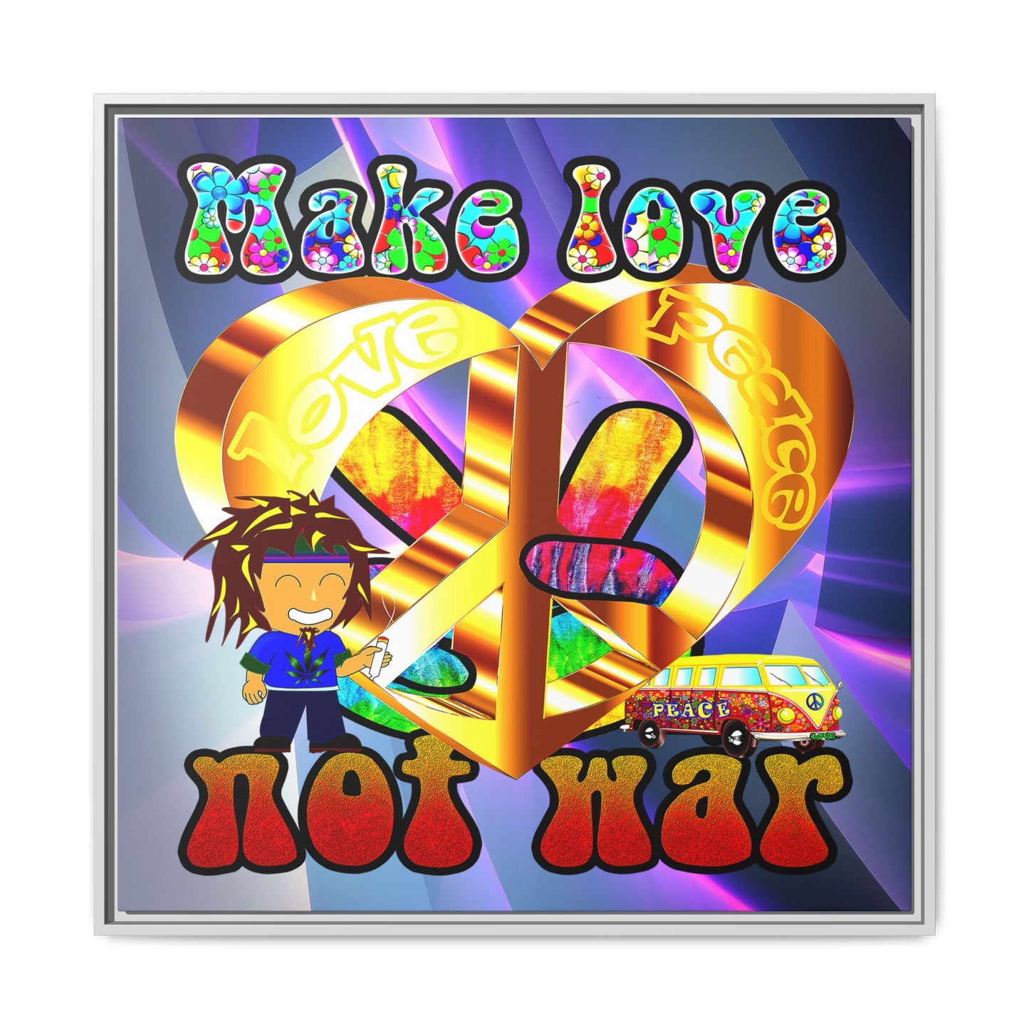 love peace - framed canvas art (grey-pink wave)