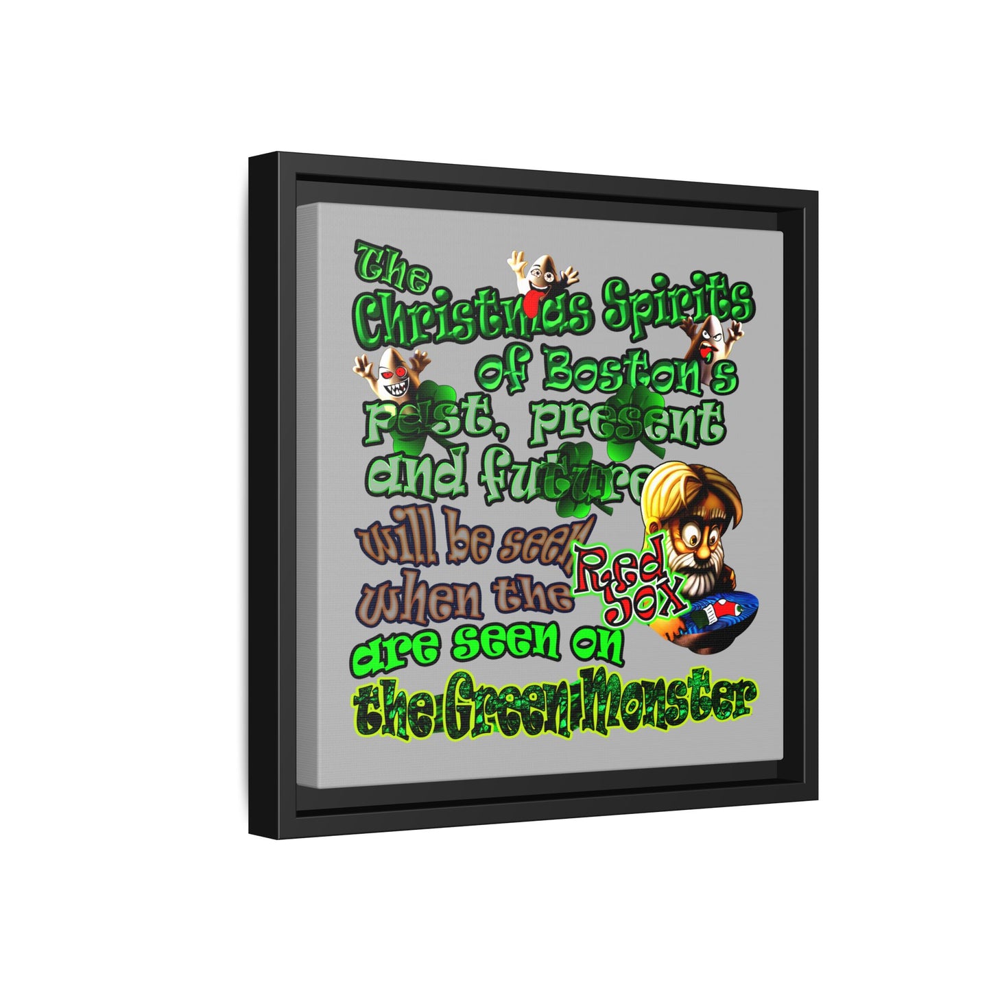 christmas spirits of boston - framed canvas art (light grey)
