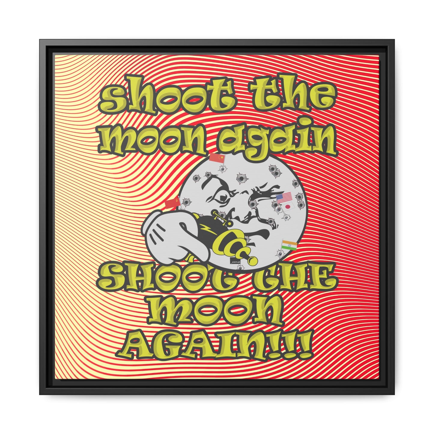 shoot the moon again - framed canvas art (yellow-orange wave)