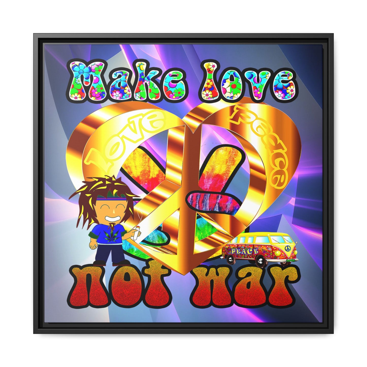 love peace - framed canvas art (grey-pink wave)
