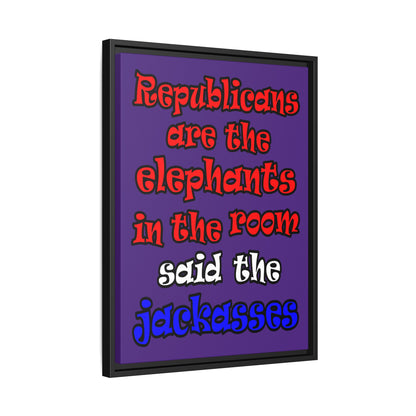 donkeys and elephants - framed canvas art (purple)
