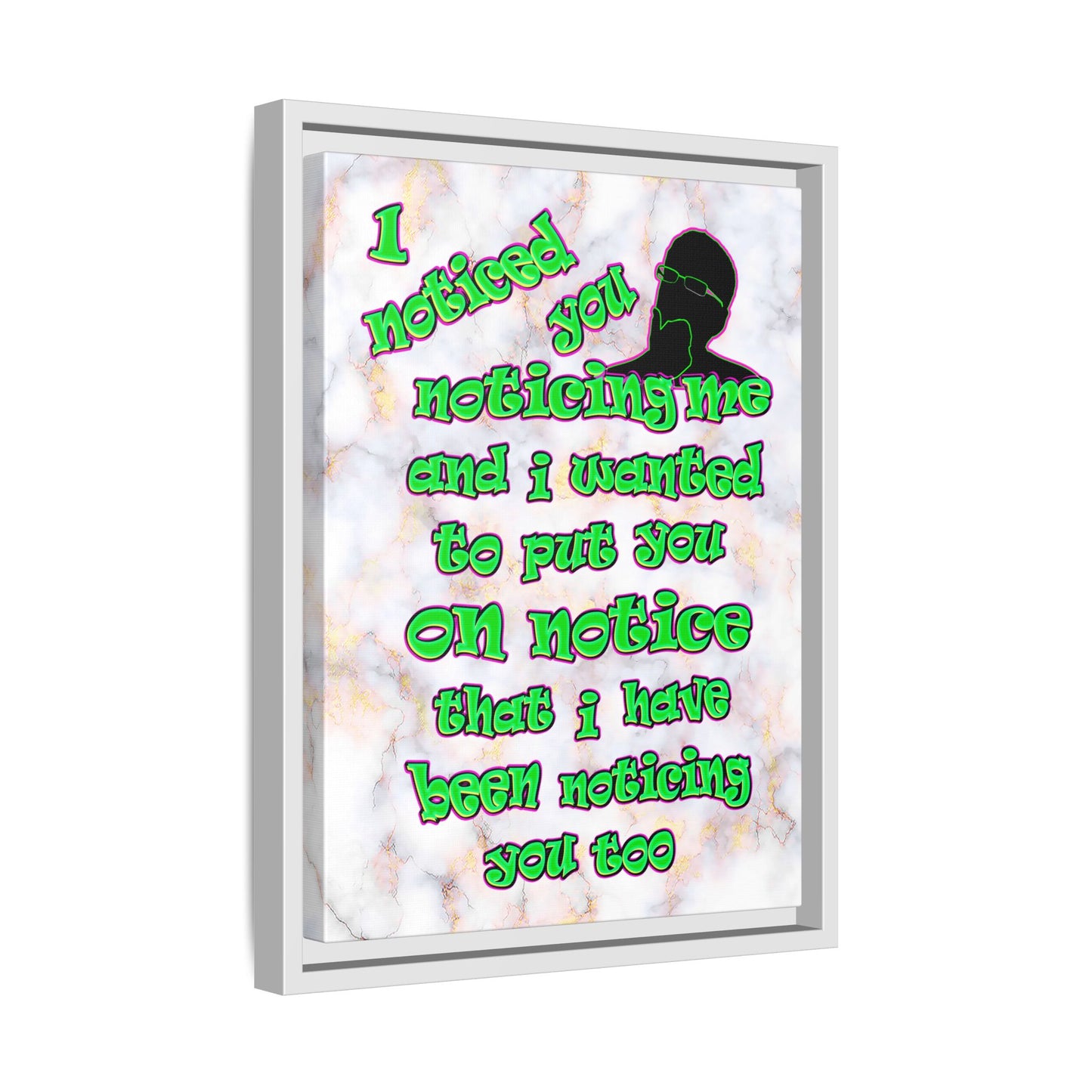 noticed you noticing - framed canvas art (white marble)