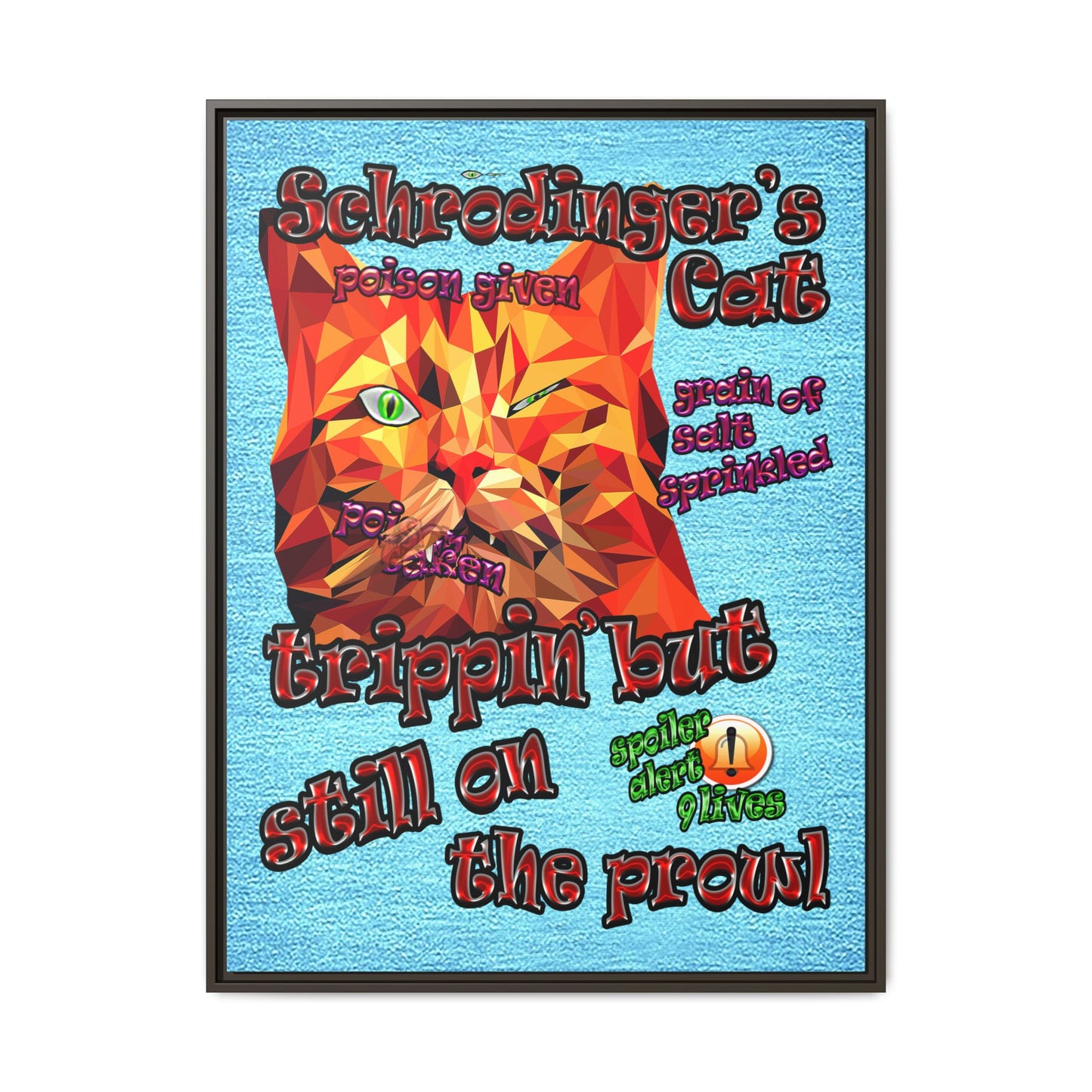 schrodinger's cat - framed canvas art (faded blue)